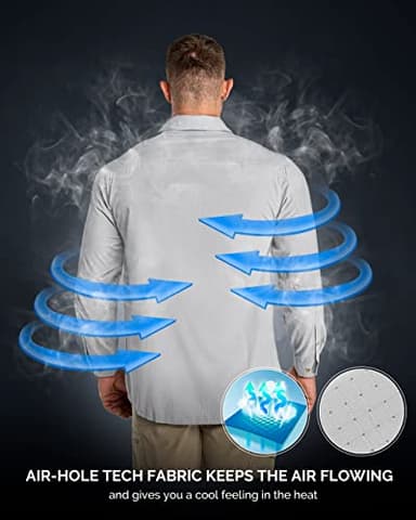 33,000ft Men's Long Sleeve Sun Protection Shirt UPF 50+ UV Quick Dry Cooling Fishing Shirts for Travel Safari Camping Hiking Silver Grey - Image 2