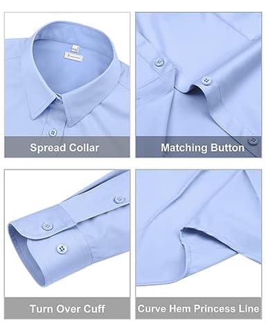 siliteelon Womens Classic-Fit Dress Shirts Long Sleeve Button Down Wrinkle-Free Solid Casual Work Office Blouse Top Blue X-Small - Image 2