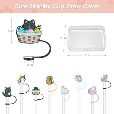 Wanrive Stanley Straw Cover 8 Pack:10MM Silicone Straw Toppers for Stanley Cup and Water Bottle,Cute Accessories with Storage Box,Reusable Straw Tips Lids, C1 - Image 3