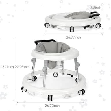 TreeCute Baby Walker Foldable with 9 Adjustable Heights, Baby Walker with Wheels Portable, Infant Toddler Walker for Baby Boy Girls 6-18 Months (White) - Image 4