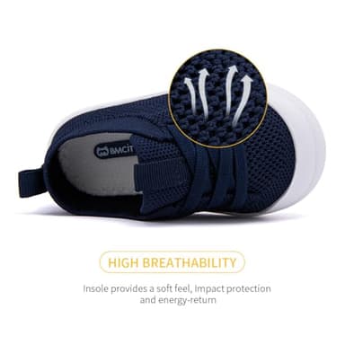 BMCiTYBM Baby Walking Sneakers Mesh Barefoot Boys Girls Breathable Shoes Tennis Outdoor Indoor Slip On 12-18 Months Toddler Navy Size 5 Toddler - Image 4