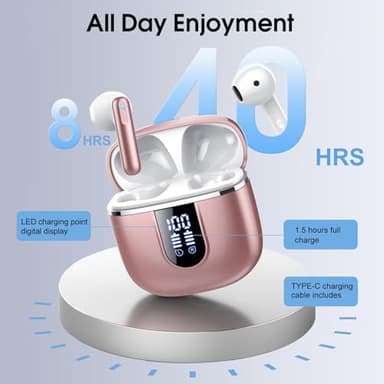 Wireless Earbuds, 2025 Bluetooth 5.4 Headphones in Ear Buds, 40H HiFi Stereo Bluetooth Earbuds with 4 ENC Noise Cancelling Mics, IP7 Waterproof Mini Earphones with Dual LED Display USB C, Pink Gold - Image 4