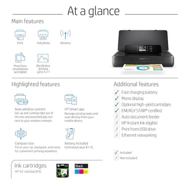HP OfficeJet 200 Wireless Mobile Printer - Black, Battery included (CZ993A) - Image 3