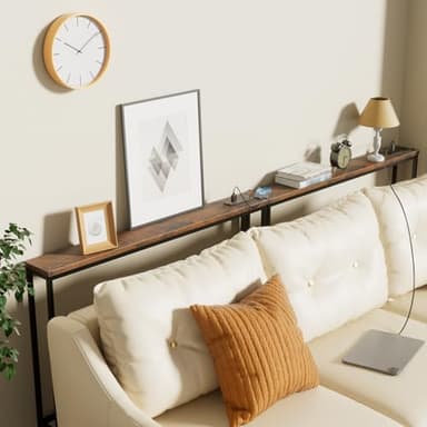 ManGuish 94.4" Long Console Table with Charging Station, Sofa Table with 2 Power Outlets & 2 USB Ports, Metal Frame, with Extension Cord, Behind Couch Table for Living Room Entryway, Rustic Brown - Image 8