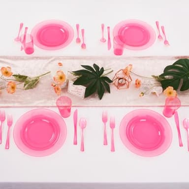 WDF 25 Guest Pink Plates with Pink Plastic Silverware&Pink Cups-Neon Clear Disposable Dinnerware include 50 Plates,25Forks, 25 Knives, 25 Spoons,25 Plastic Cups for Party and Baby Shower - Image 9