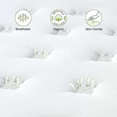 Dourxi 12 Inch Queen Mattress, Hybrid Mattress Queen in a Box, Gel Memory Foam and Pocket Springs for Cooling Sleep and Pressure Relief, Organic Cotton Fabric Cover, Plush Feel, 80 * 60 * 12 Inch - Image 4