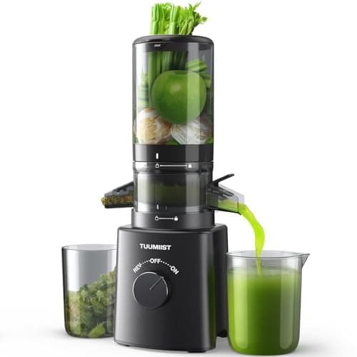 Juicer Machines, TUUMIIST Cold Press Juicer with 4.6'' Large Feed Chute Fit Whole Vegetable And Fruit, Masticating Juicer Easy To Clean, Black - Image 1