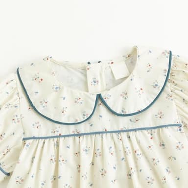 Curipeer Little Baby Girls Floral Short Sleeve Casual Dress Peter Pan Collar Toddler Ruffled Zip Up Playwear Dress for Autumn and Spring 7T - Image 4