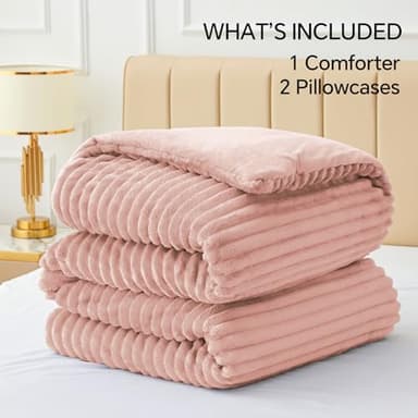 BEDELITE Fleece King Comforter Set -Super Soft & Warm Fluffy Dusty Pink Bedding, Luxury Fuzzy Heavy Bed Set for Winter with 2 Pillow Cases - Image 6