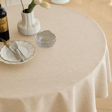 Decorelia Faux Linen Round Table Cloth 60 inch, Waterproof Decorative Fabric Anti-Scratch Texture Round Tablecloth Cover for Dining, Kitchen & Outdoor Table (60 Inch, Round (2-4 Seats), Beige) - Image 2
