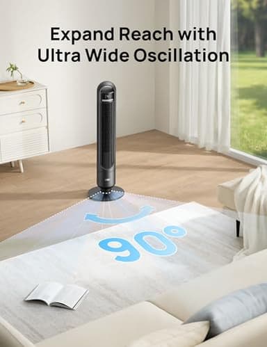 Dreo Tower Fan for Bedroom, 90° Oscillating Standing Fans for Room with 4 Speeds, 3 Modes, 28dB Quiet for Sleep, 25ft/s Velocity, 8H Timer, Remote, Living Room, Office, Home, Black, TF117 - Image 6