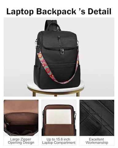 FADEON Laptop Backpack for Women Leather Travel Backpack with Laptop Compartment, Designer PU Shoulder Laptop Bag Black - Image 5