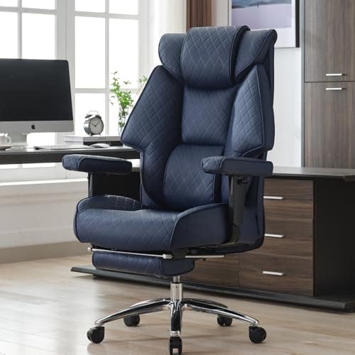 EXCEBET Big and Tall Office Chair with Footrest, PU Leather High Back Executive Office Chair 400lbs, Ergonomic Computer Chairs Lumbar Support for Heavy People (Blue) - Image 1