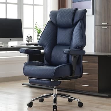 EXCEBET Big and Tall Office Chair with Footrest, PU Leather High Back Executive Office Chair 400lbs, Ergonomic Computer Chairs Lumbar Support for Heavy People (Blue) - Image 1