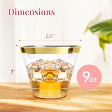 Prestee 100-Pack 9oz Gold Rimmed Plastic Cups Disposable Wine Glasses for Charcuterie, Weddings, Parties, and Events - Elegant Cocktail and Drinking Cups for Champagne, Martini, and Mocktails - Image 3