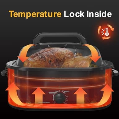 Sunvivi Roaster Oven, Electric Roaster Oven with Viewing Lid, 28lb 24-Quart Turkey Roaster with Unique Defrost/Warm Function, Large Roaster with Removable Pan & Rack, Stainless Steel, Red - Image 2