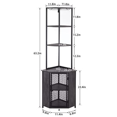 VECELO Corner Cabinet, Tall Storage Shelf, Bookshelf Display Shelves Rack for Living Room, Kitchen, Balcony, Small Space - Image 2