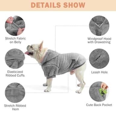 SCENEREAL Fuzzy Sweater Hoodie for Medium Large Sized Dogs, Fleece Warm Sweatshirt With Hat and Pocket, Large Girl Boy Clothes for Winter, Cute Male/Female Jacket With Leash Hole - Image 2