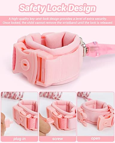 Dr.meter Anti Lost Wrist Link, 2 Pack Toddler Safety Leash with Key Lock, Reflective Child Walking Harness - Dual 8.2ft Length Pink & Green Kids Leash for Boys and Girls Outdoor Essencial - Image 3