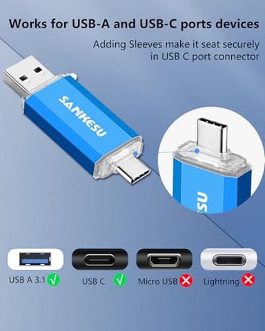 SANKESU USB C Flash Drive 256GB Thumb Drive for Android Phone USB 3.1 Type-A & Type-C Dual OTG Photo Storage Memory Stick Compatible with PC Laptop Macs Smartphone Tablet - Image 6