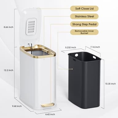 CEROELDA Small Bathroom Trash Can with Lid Soft Close-5L/1.3 Gal Slim Garbage Can-Metal Step Wastebasket-Rectangle Narrow Waste Bin for Office, Bedroom, Toilet, Live Room (White) - Image 5