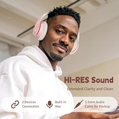 Glynzak Wireless Bluetooth Headphones Over Ear 65H Playtime HiFi Stereo Headset with Microphone and 6EQ Modes Foldable Bluetooth V5.3 Headphones for Travel Smartphone Computer Laptop Rose Gold - Image 2