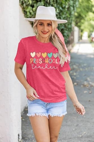 Preschool Teacher Shirts: Women Kindergarten Teachers T-Shirt Teacher Graphic Tees Tops Teacher Life Shirt(Pink, Large) - Image 5