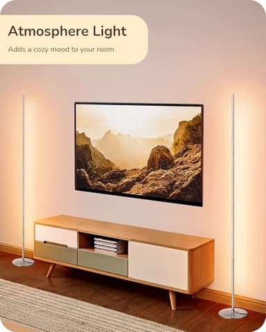 EDISHINE LED Corner Floor Lamp, Minimalist Dimmable Mood Light, Adjustable Height, 57.5" Tall Floor Lamp for Bedroom, Living Room, Home Office, 3000K Warm White Light, Silver - Image 4