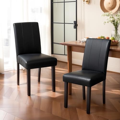 SyMax Dining Chairs Set of 2, Faux Leather Parson Dining Room Chairs, Modern High-End Kitchen Side Chairs for Bedroom, Living Room, Black (No Table) - Image 1