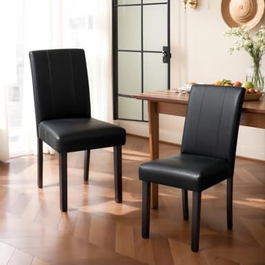 SyMax Dining Chairs Set of 2, Faux Leather Parson Dining Room Chairs, Modern High-End Kitchen Side Chairs for Bedroom, Living Room, Black (No Table) - Image 1