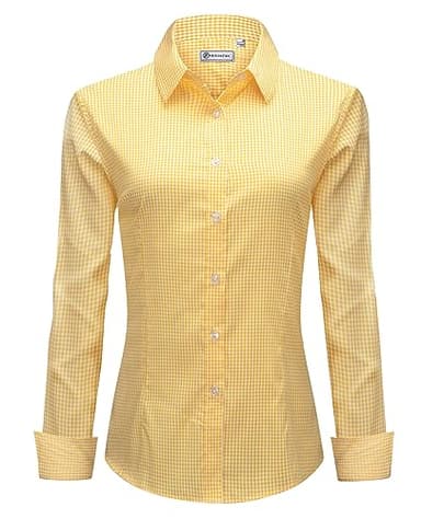 siliteelon Button Down Plaid Shirts for Women Long Sleeve Formal Work Dress Wrinkle Free Blouses Tops Yellow & White Plaid XX-Large - Image 1