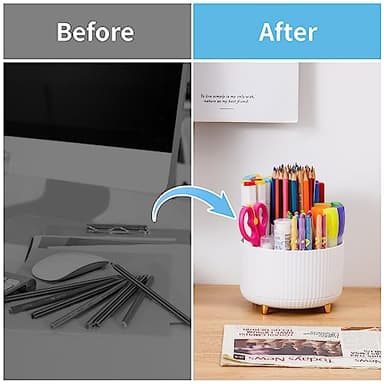 Marbrasse Desk Organizer, 360-Degree Rotating Pen Holder, Desk Organizers and Accessories with 5 Compartments Pencil Holder, Art Supply Storage Box Caddy for Office, Home（White） - Image 7