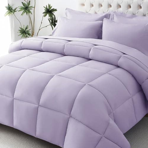 JOLLYVOGUE Queen Comforter Set, Ultra-Soft Bed in a Bag Queen Size 7 Pieces, Oeko-TEX Certified Bedding Set with Down Alternative Comforter, Sheets, Pillowcases & Shams, Lavender - Image 1