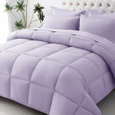 JOLLYVOGUE Queen Comforter Set, Ultra-Soft Bed in a Bag Queen Size 7 Pieces, Oeko-TEX Certified Bedding Set with Down Alternative Comforter, Sheets, Pillowcases & Shams, Lavender - Image 1