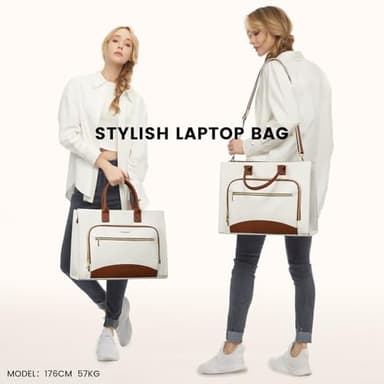 LOVEVOOK Laptop Bag for Women 15.6 inch Canvas Laptop Tote Bag， Large Professional Teacher Purse Lightweight Computer Bag Briefcase Business Office, White Brown - Image 2