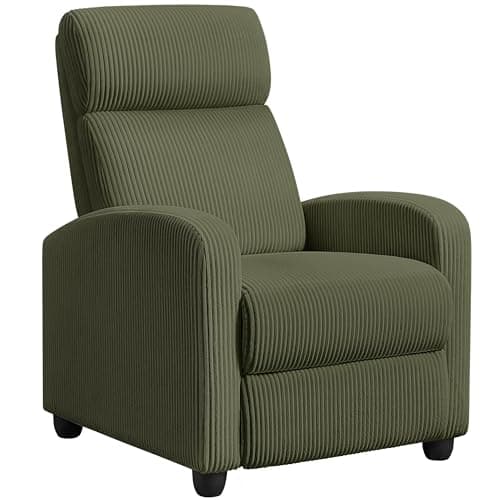 Yaheetech Corduroy Recliner Chair Single Sofa Home Theater Seating Adjustable Modern Reclining Chair for Living Room Bedroom Home Theater Dark Green - Image 1
