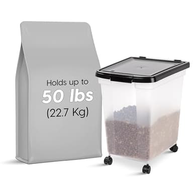IRIS USA Airtight Dog Food Storage Container, WeatherPro, Up to 50 lbs, Removable Wheels, for Dog Cat Bird and Other Pet Food Storage Bin, Keep Fresh, Translucent Body, Made in USA, Clear/Black - Image 2