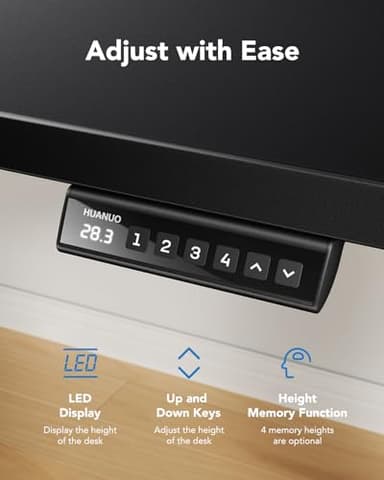 HUANUO Electric Standing Desk, 48" x 24" Whole Piece Desktop, Adjustable Height Computer Desks, 4 Height Memory Settings, Sit Stand Up Desk for Home Office, Black - Image 7