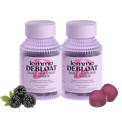 Lemme Debloat - Digestive & Gut Health Gummies with 2 Clinically Studied Probiotics & Prebiotic, Vegetarian, Gluten Free, Non GMO, BlackBerry Flavor (60 Count) (Pack of 2) - Image 1