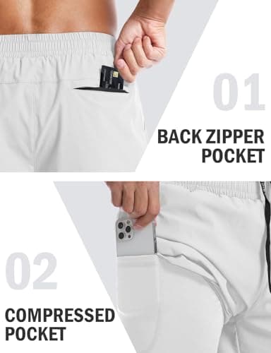 Aolesy Men’s 2 in 1 Running Shorts 5 Inch Quick Dry Workout Gym Shorts with Pockets Tennis Training Athletic Shorts with Liner for Men White - Image 5