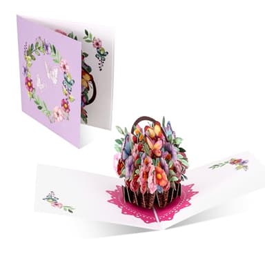 Giiffu Paper 3D Flower Basket Pop Up Greeting Card with Envelope, Happy Birthday Card for Women Mom Wife, All Occasion Greeting Cards for Valentine's Day, Mothers day, Anniversary - Image 8