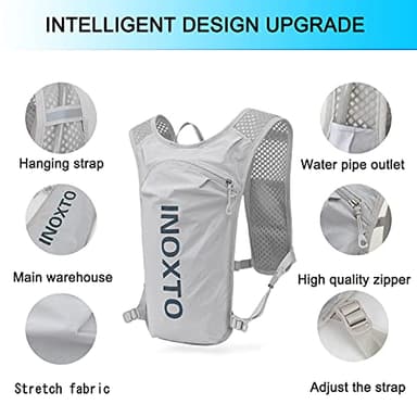 INOXTO Running Hydration Vest Backpack,Lightweight Insulated Pack with 1.5L Water Bladder Bag Daypack for Hiking Trail Running Cycling Race Marathon for Women Men (Light Gray) - Image 2