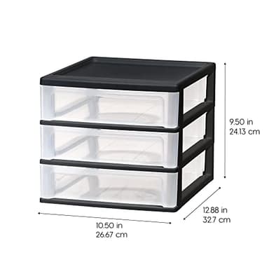 IRIS USA Plastic Stacking Desk Top 3-Drawer Storage Organizer, 2-Pack, for Makeup Vanity Nail Polish Bathroom Stationery Art Craft Supplies Kitchen Office Garage and Small Organization, Medium, Black - Image 3