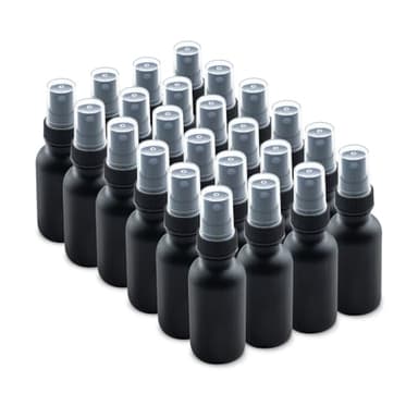 The Bottle Depot - 24 Pack - 1 oz Glass Spray Bottle - Black Frosted - 20-400 Neck Finish - Boston Round Bottles - UV Rays Protection - Image 1