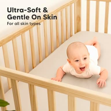 2-Pack Waterproof Baby Crib Sheets for Boys, Girls - 52x28 Viscose Derived from Bamboo Toddler Bed Sheet Neutral, Fitted Crib Mattress Protector Cover for Baby Bedding, Soft & Gentle (Ecru) - Image 5