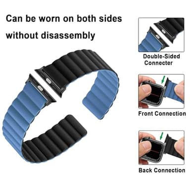 Anlinser Magnetic Bands Compatible with Apple Watch Band 49/46/45 44/42/41/40/38mm, Women Men Double Side Reversible Strap for iWatch Ultra 3-1 Series 11/10/9/8/7-1 SE (42/41/40/38, Black/Blue) - Image 3
