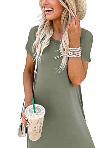 ANRABESS Womens Summer Maxi Dress Short Sleeve Casual Loose Long T Shirt Dresses Split Vacation Beach Sundress Travel Outfits Olive Medium - Image 6
