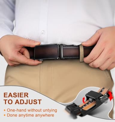 KEMISANT Men Belt 2 Pack, Leather Ratchet Belt Easy Click Slide For Men 1 3/8",Cut for Fit(Black/Deep Brown,38"-44" Waist Adjustable) - Image 5