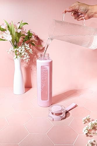 Ello Syndicate 20oz Reusable Glass Water Bottle with One-Touch Leak Proof Flip Lid, Protective Non-Slip Silicone Sleeve, Carry Loop for Coffee, Tea and Water, BPA-free, Dishwasher Safe, Cashmere Pink - Image 2