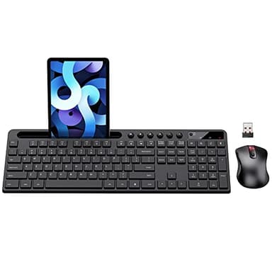 Wireless Keyboard and Mouse Combo, MARVO 2.4G Ergonomic Wireless Computer Keyboard with Phone Tablet Holder, Silent Mouse with 6 Button, Compatible with MacBook, Windows (Black) - Image 1